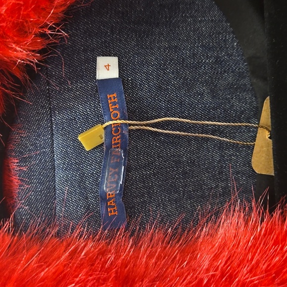 Harvey Faircloth Denim Bomber Jacket with Red Faux Fur Collar | Size 4, USA Made - Picture 2 of 4